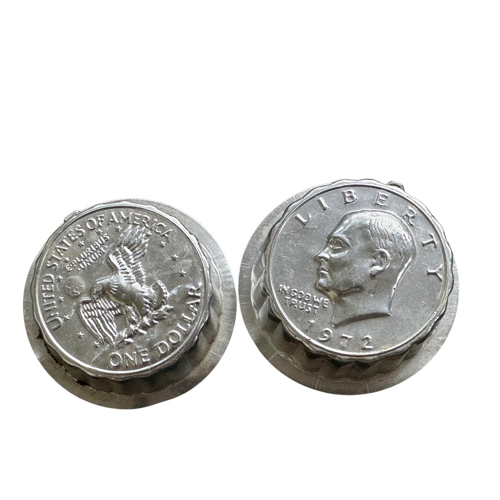 Vintage 1972 Eisenhower Silver Dollar Aluminum Jello Chocolate Molds Pair A3181